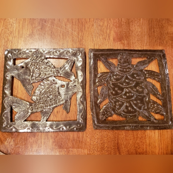 Square Metalwork Wall Art Set - Fish & Turtle - Picture 2 of 7